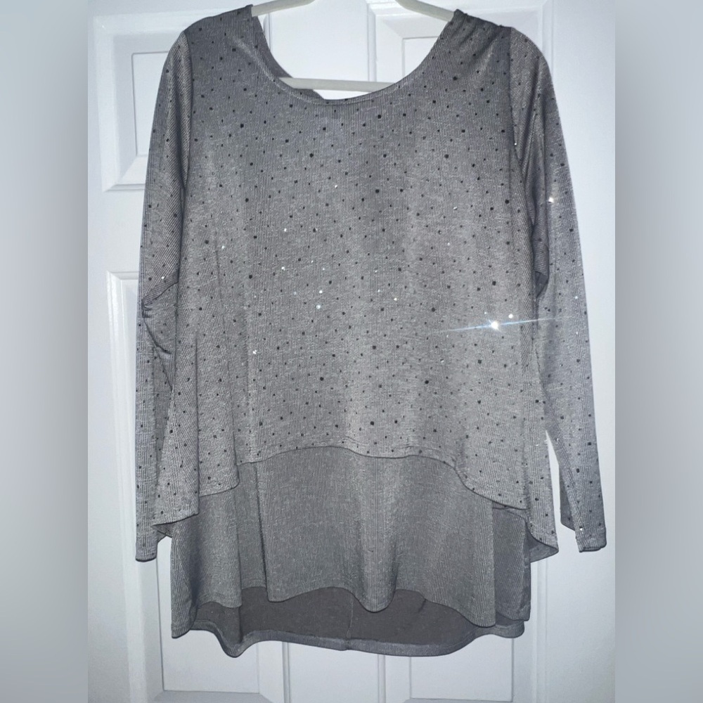 NY Collection‎ Gray Sparkle Layered Sweatshirt